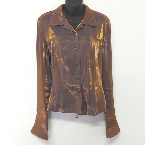 Oblique Tops - Oblique Brand Bronze Blouse with Laced Back, Size 12
